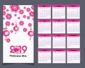 Calendar 2019 Chinese calendar for happy New Year 2019 year of the pig. Royalty Free Stock Photo