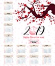 Calendar 2019 Chinese calendar for happy New Year 2019 year of the pig. Royalty Free Stock Photo