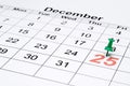 A calendar with Christmas day marked with a