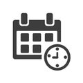 Calendar and clock. Black and white icon. Vector