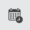 Calendar with clock icon in black on a gray background. Vector illustration Royalty Free Stock Photo