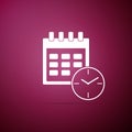 Calendar and clock icon isolated on purple background.Schedule, appointment, organizer, timesheet, time management Royalty Free Stock Photo