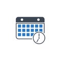 Calendar with Clock related vector glyph icon.