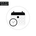 Calendar and clock - time black and white flat icon Royalty Free Stock Photo