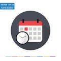 Calendar and clock - time flat icon with long shadow Royalty Free Stock Photo