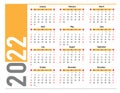 Calendar 2022 - color vector illustration. Week starts on Sunday Royalty Free Stock Photo