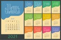 Calendar 2021. Colorful calender. Vector hand drawn design. Doodle English lettering collection.  Hearts and lines Royalty Free Stock Photo