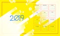 Calendar 2019. Colorful abstract background. Sunday first day of week. Vector of 2019 new year calendar in clean minimal Royalty Free Stock Photo