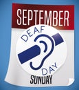 Calendar with Commemorative Button to Celebrate Deaf Day in September, Vector Illustration