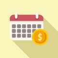 Calendar compensation icon flat . Money benefit