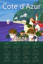 Calendar 2024 Cote de l azur French Riviera coast wall poster vintage