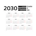 Calendar 2030 Croatian language with Croatia public holidays.