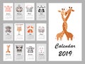 Calendar 2019 with cute animals. Vector illustration Royalty Free Stock Photo