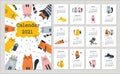 Calendar 2021 with cute cats. Hand drawn vector