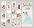 Calendar 2018. Cute monthly calendar with forest animals.