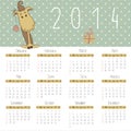 Calendar for 2014 with cute New Year horse. Royalty Free Stock Photo