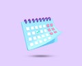 Calendar 3D icon. Monthly calendar and schedule plan tent 3D symbol. Event or holiday planning concept. Royalty Free Stock Photo