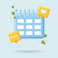 Calendar 3d vector icon. Time management diary sign. Planning agenda concept. To do cartoon reminder