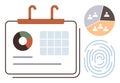 Calendar with Data Visualization, Team Collaboration, and Biometric Security Elements Royalty Free Stock Photo