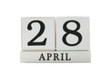 Calendar with date of April 28th, Easter