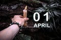 calendar date on the background of an esoteric spiritual ritual. April 1 - the first day of the month