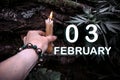 calendar date on the background of an esoteric spiritual ritual. February 3 is the third day of the month