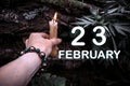 calendar date on the background of an esoteric spiritual ritual. February 23 is the twenty-third day of the month