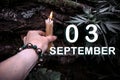 calendar date on the background of an esoteric spiritual ritual. September 3 is the third day of the month