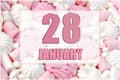 calendar date on the background of white and pink marshmallows. January 28 is the twenty-eighth day of the month Royalty Free Stock Photo