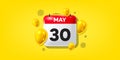 Calendar date 3d icon with balloon. Month event schedule date. Meeting appointment calendar, time planner banner. Vector