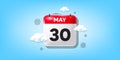 Calendar date 3d icon with clouds. Month event schedule date. Meeting appointment calendar, time planner banner. Vector Royalty Free Stock Photo