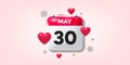 Calendar date 3d icon with hearts. Month dating event date. Meeting appointment calendar, time planner banner. Vector