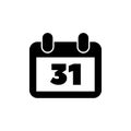 Calendar with Date 31 December, Organizer. Flat Vector Icon illustration. Simple black symbol on white background Royalty Free Stock Photo