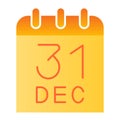 Calendar date flat icon. Calendar page with 31th of december symbol, gradient style pictogram on white background Royalty Free Stock Photo