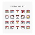 calendar and date icon set outline color style Royalty Free Stock Photo