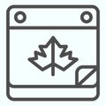 Calendar date line icon. Maple leaf on pocketbook page with bent corner. Autumn season vector design concept, outline