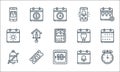 Calendar and date line icons. linear set. quality vector line set such as chronometer, calendar, mute, reminder, ticket, summer,