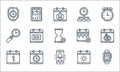 Calendar and date line icons. linear set. quality vector line set such as smartwatch, notification, first, summer, time, search,