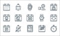 Calendar and date line icons. linear set. quality vector line set such as stopwatch, wall calendar, calendar, mute, christmas, Royalty Free Stock Photo