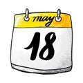 Calendar with the date of May 18 on a white background. Celebration Museum Night, Baltic Fleet Day. Vector illustration