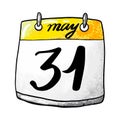 Calendar with the date of May 31 on a white background. Holiday Lawyer Day, World No Tobacco Day, World Blondes Day. Vector