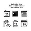 Calendar date, Date notes business, office event icon template black color editable. Calendar date symbol Flat vector illustration