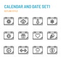 Calendar and Date in outline icon and symbol set Royalty Free Stock Photo