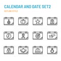 Calendar and Date in outline icon and symbol set Royalty Free Stock Photo