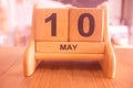 Calendar of date on 10th may make by wooden template