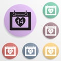 Calendar of the day of lovers badge color set icon. Simple glyph, flat vector of valentine\'s day- wedding icons for ui and ux,