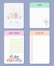 Calendar days organizers. Weekly planner, agenda, reminder and checklist, important date. Colorful paper sheets with