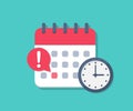 Calendar deadline with clock in a flat design