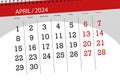 Calendar 2024, deadline, day, month, page, organizer, date, April Royalty Free Stock Photo