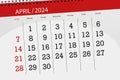 Calendar 2024, deadline, day, month, page, organizer, date, April Royalty Free Stock Photo